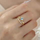Victorian Lace Sky Blue Topaz© and Hearty Heart Ring Set (Yellow Gold)