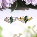 Everlasting Marquise Cut Moss Agate Ring©