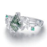 Secret Garden Moss Agate Emerald Ring
