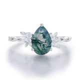 Enchanted Garden Pear Cut Moss Agate Ring©