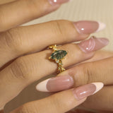 Everlasting Marquise Cut Moss Agate Ring©