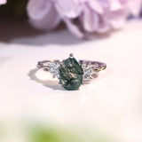 Enchanted Garden Pear Cut Moss Agate Ring©