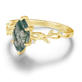 Everlasting Marquise Cut Moss Agate Ring©