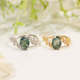 Between the Leaf Oval Cut Moss Agate Ring©