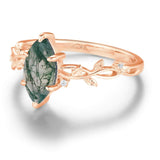 Everlasting Marquise Cut Moss Agate Ring©
