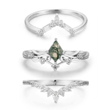 Victorian Lace Moss Agate©, Monte Arc, and Woodland Ring Set