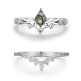 Woodland and Victorian Lace Moss Agate© Ring Set