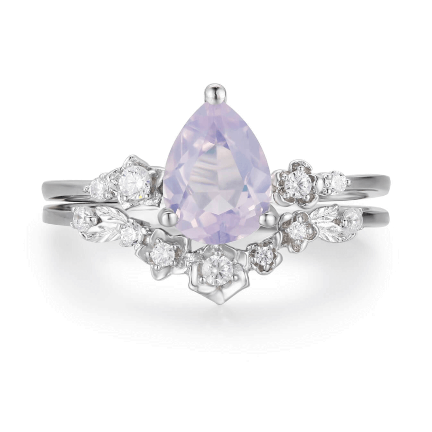 lavender flower ring Floral Symphony Lavender Amethyst Ring Set 5 / White Gold Vermeil