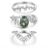 Between the Leaf Oval Cut Moss Agate©, Hillcrest, and Starry Night Ring Set