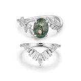 Between the Leaf Oval Cut Moss Agate© and Hillcrest Ring Set