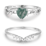 Everlasting Heart Cut Moss Agate© and Hearty Heart Ring Set