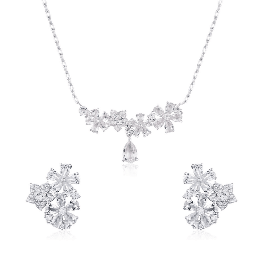 Lilac Blossom White Topaz Necklace and Earrings Set