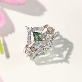 Victorian Lace Moss Agate©, Monte Arc, and Woodland Ring Set