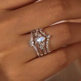 Lotus Moonstone©, Abloom, and Woodland Ring Set
