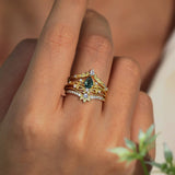 Lotus Moss Agate©, Abloom, and Woodland Ring Set (Yellow Gold)