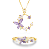 Monarch Butterfly Amethyst Opal Ring and Necklace Set (Yellow Gold)