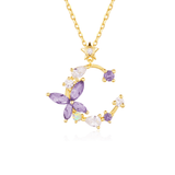Monarch Butterfly Amethyst Opal Necklace (Yellow Gold)
