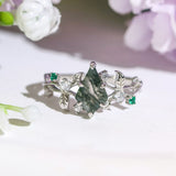 Secret Garden Moss Agate Emerald Ring