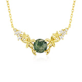 Silver Leaf Moss Agate Necklace (Yellow Gold)