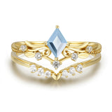 Victorian Lace Sky Blue Topaz© and Hearty Heart Ring Set (Yellow Gold)