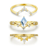 Victorian Lace Sky Blue Topaz©, Monte Arc, and Woodland Ring Set (Yellow Gold)