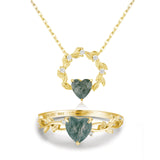 Everlasting Heart Cut© and Heart’s Desire Moss Agate© Ring and Necklace Set (Yellow Gold)
