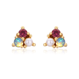 Opal Pink Tourmaline Pearl Trio Earring Studs