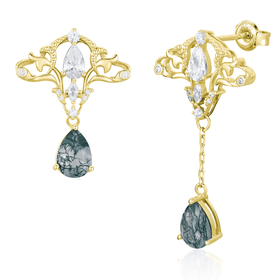 Cirrus Crest Moss Agate Earrings (Yellow Gold)