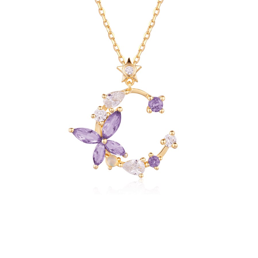 Monarch Butterfly Amethyst Opal Necklace (Yellow Gold)