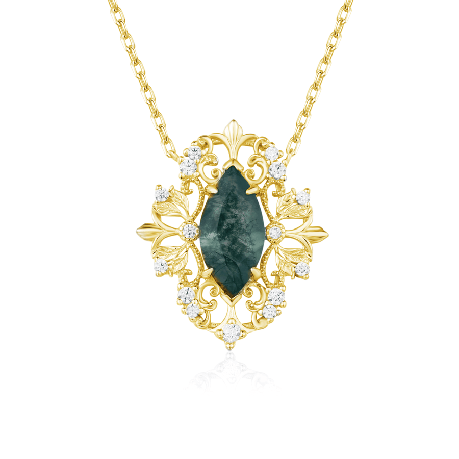 Trellis Moss Agate Yellow Gold Necklace