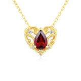 Rosy Heart Mozambique Red Garnet Necklace (Yellow Gold)