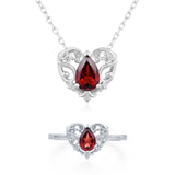 Rosy Heart Mozambique Red Garnet Ring and Necklace Set
