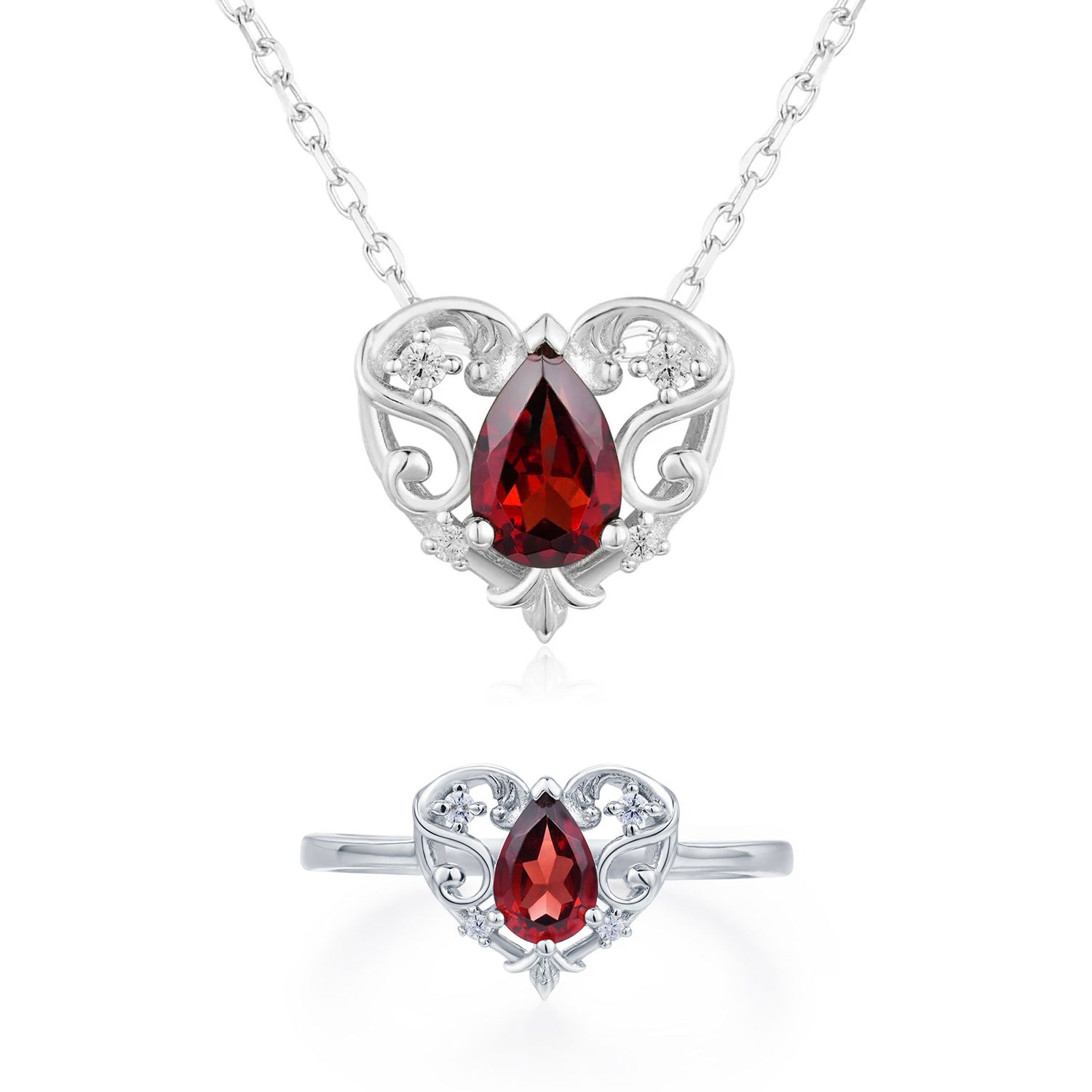 Rosy Heart Mozambique Red Garnet Ring and Necklace Set – Azura New