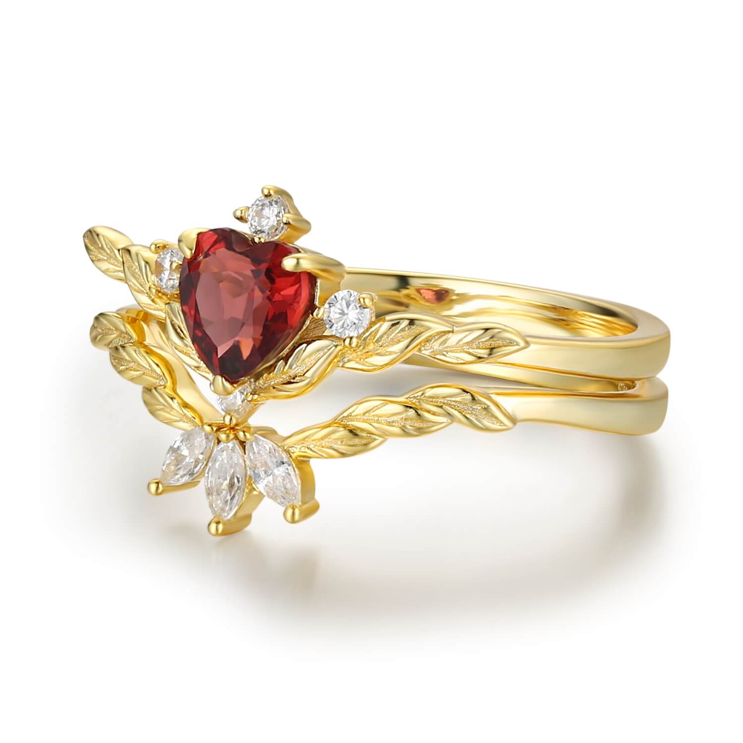 Flaming Heart Red Garnet Yellow Gold Ring Set© – Azura New York