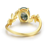 Between the Leaf Oval Cut Moss Agate Ring©