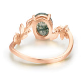 Between the Leaf Oval Cut Moss Agate Ring (10K Solid Rose Gold)©
