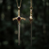 Oathblade Red Garnet Sword Necklace