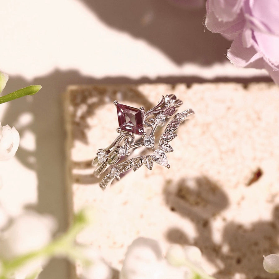 Woodland and Victorian Lace Alexandrite© Ring Set (White Gold)