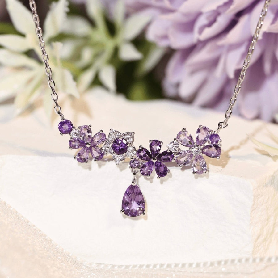 Lilac Blossom Amethyst Necklace (White Gold)