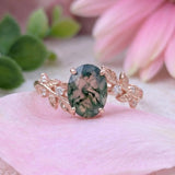 Between the Leaf Oval Cut Moss Agate Ring©