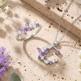 Monarch Butterfly Amethyst Opal Ring and Necklace Set