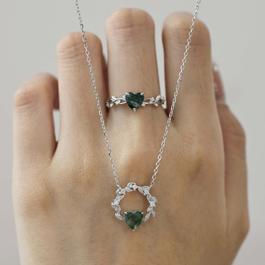 Everlasting© and Heart’s Desire Moss Agate© Ring and Necklace Set