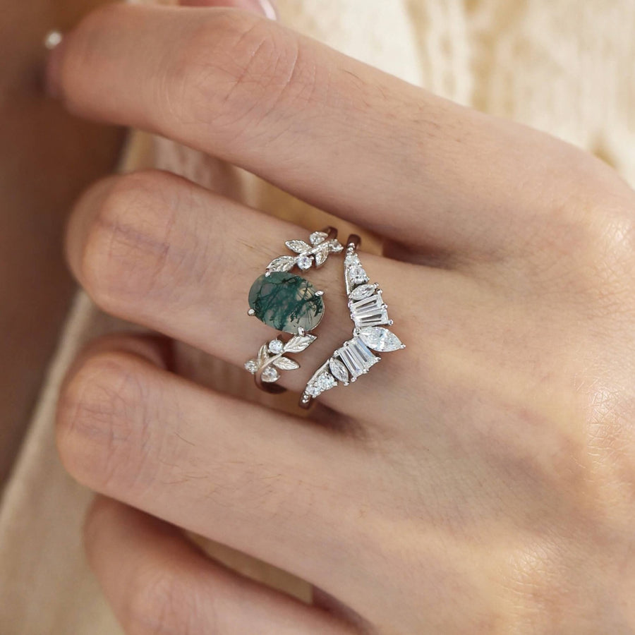 Between the Leaf Moss Agate© and Hillcrest White Gold Ring Set