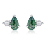 Rosewood Moss Agate Pearl Studs