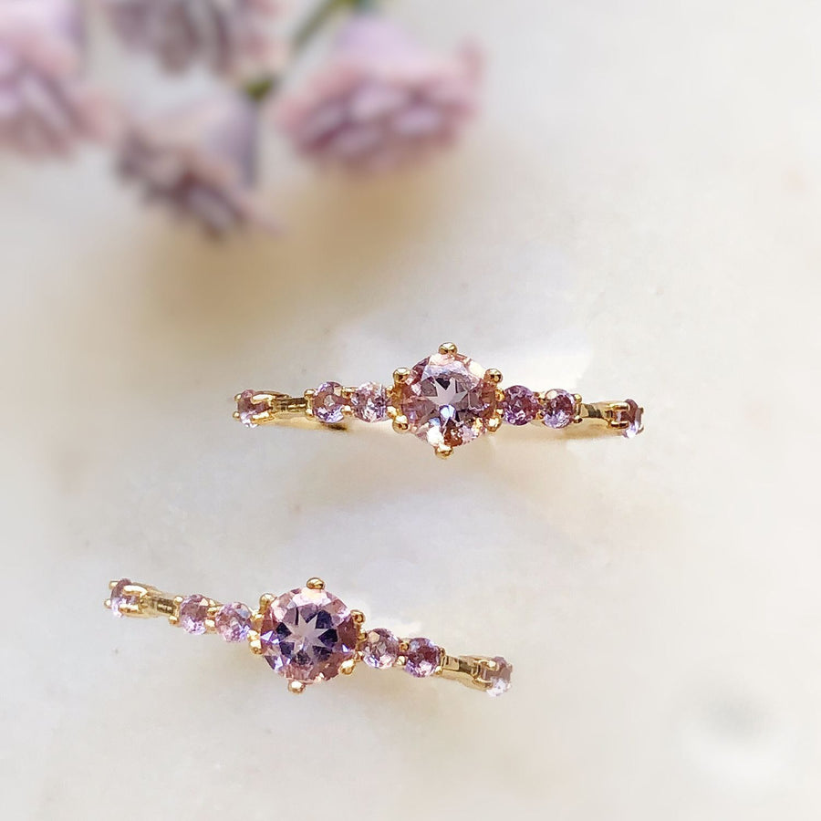 The Center of the Universe Amethyst Ring (Yellow Gold) & Amethyst Celestial Ring (Yellow Gold)