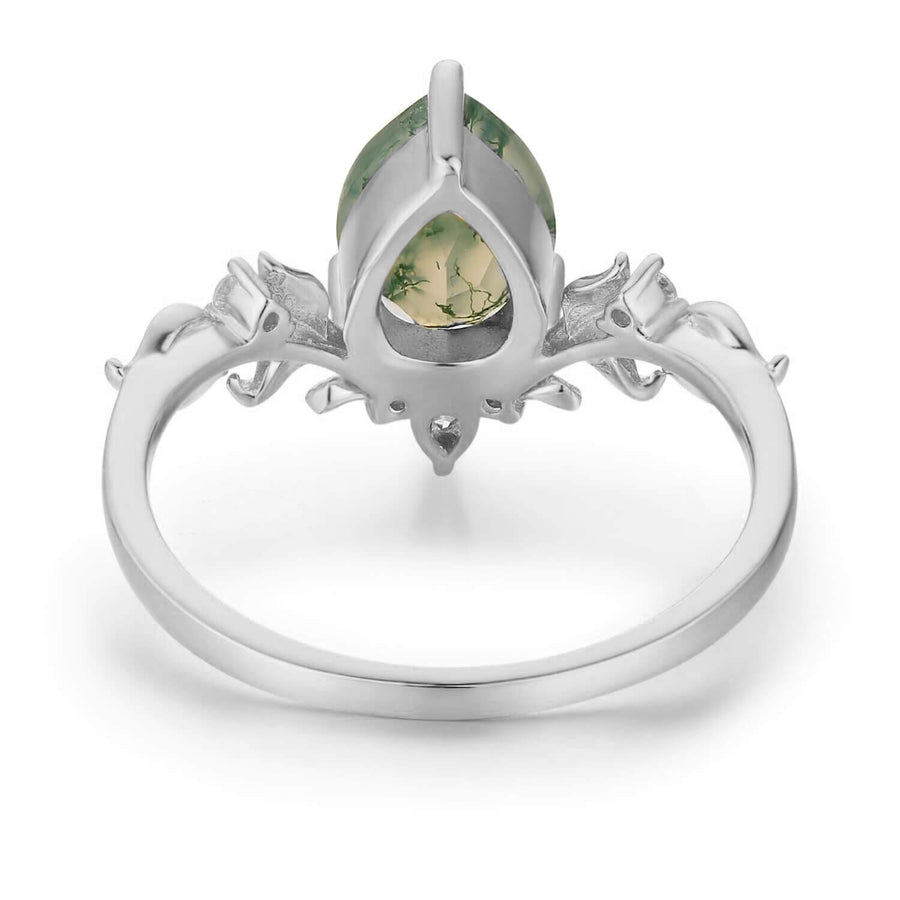 10K White Gold- Dewdrop Moss Agate Ring- Size 8.5