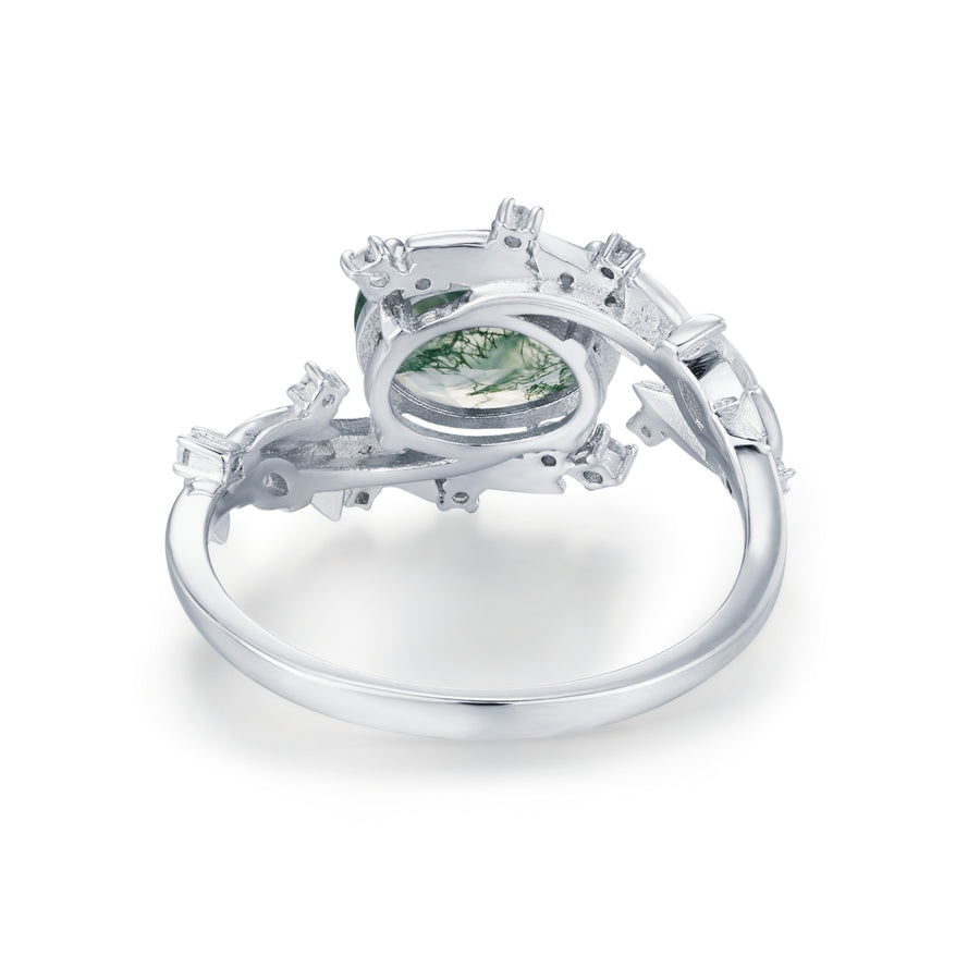 Olive Dreamscape Moss Agate Ring (White Gold)