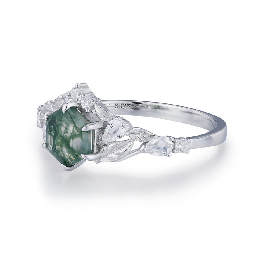 Fae Meadow Moss Agate Ring (White Gold)