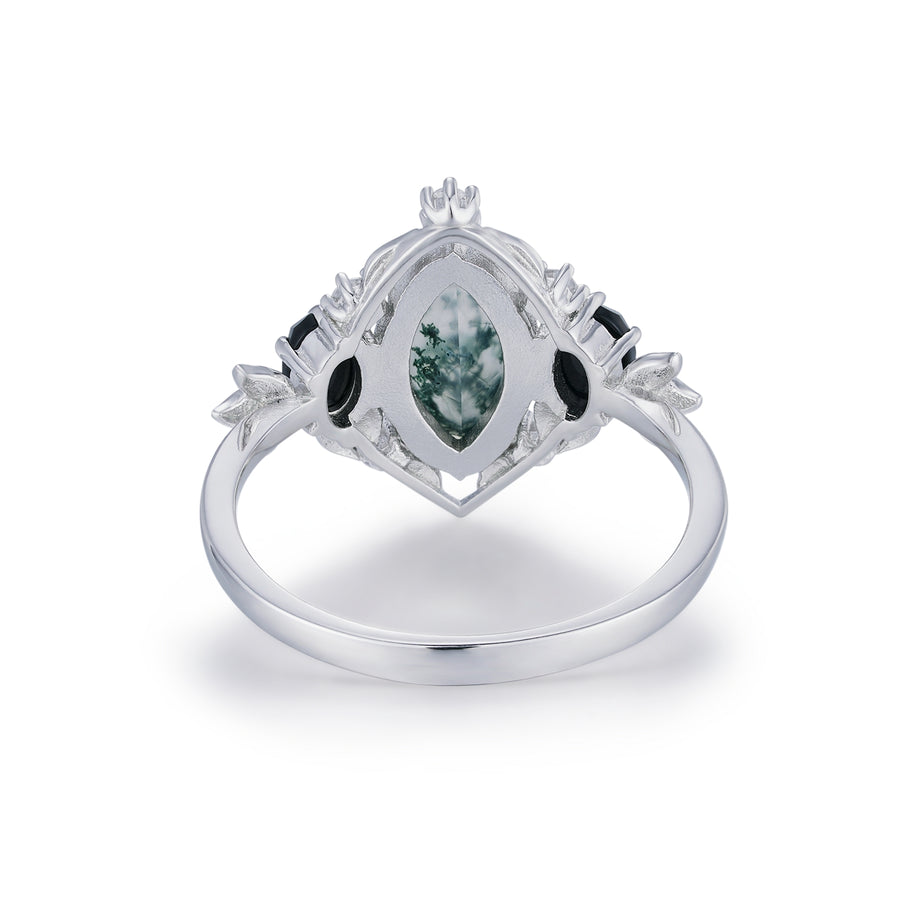 Noctis Moss Agate Black Onyx Ring (White Gold)