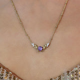 Silver Leaf Amethyst Necklace (Yellow Gold)